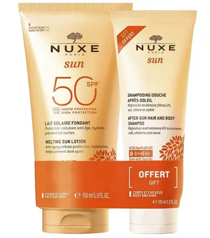 [724Ph240015005] Lait Solaire Fondant SPF50 150ml + Shampooing Douche 100ml Offert Nuxe