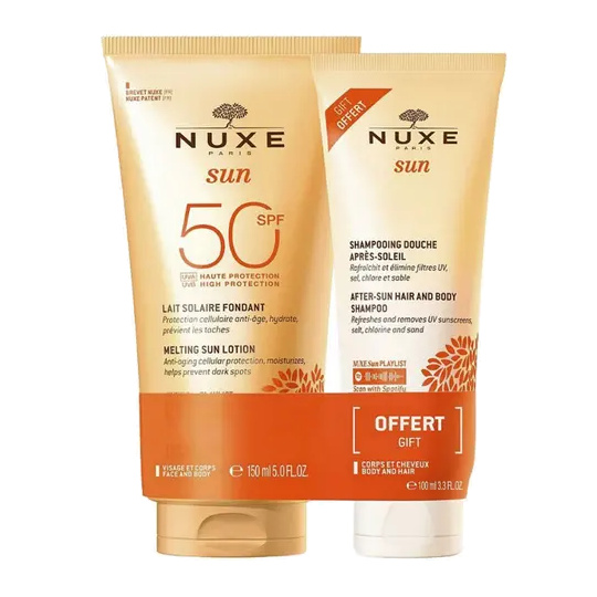 [724Ph240015005] Lait Solaire Fondant SPF50 150ml + Shampooing Douche 100ml Offert Nuxe