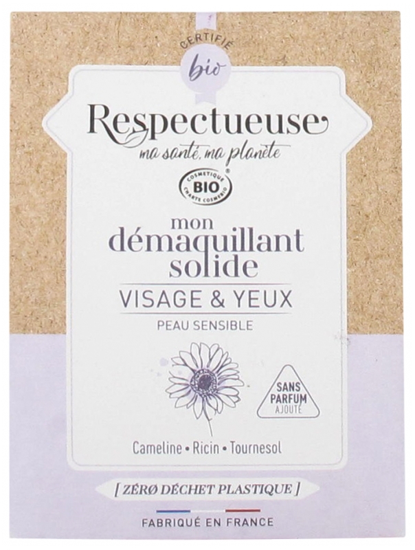[724Ph240023430] Mon Démaquillant Solide Visage et Yeux Bio 25g Respectueuse 