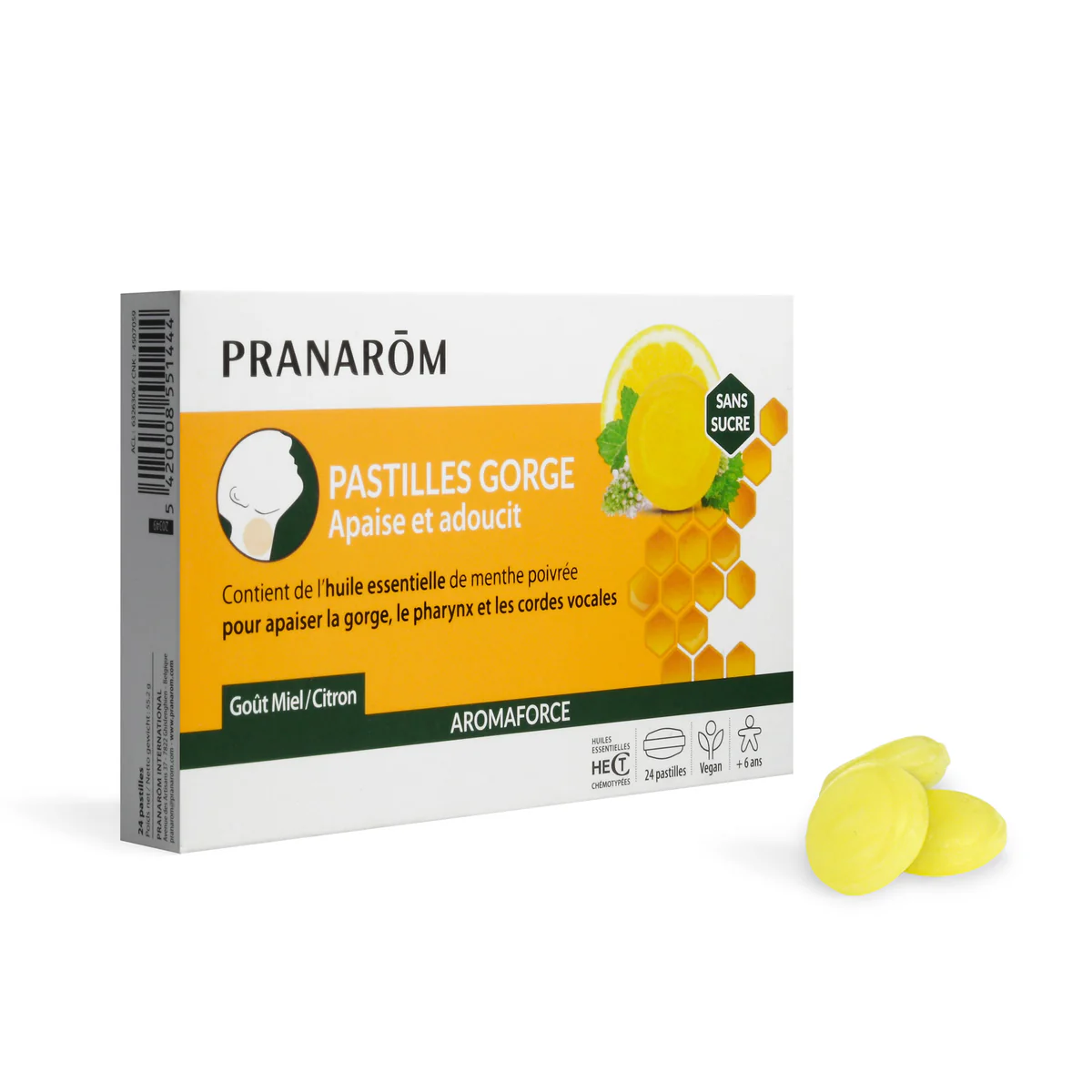 Aromaforce Pastilles Gorge Miel sans sucre Pranarôm