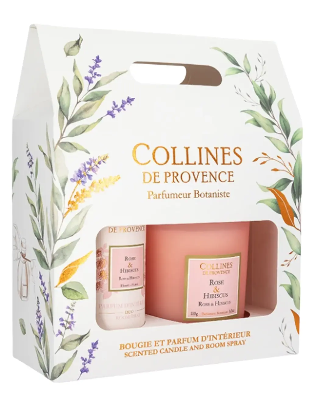[724Ph240005511] Coffret Bougie et Parfum d'Intérieur Rose & Hibiscus Collines de Provence