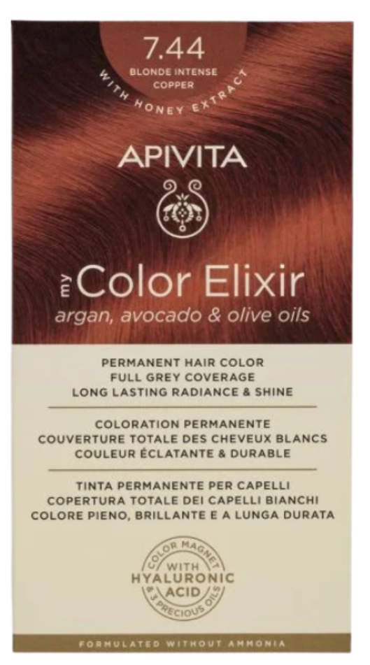 [724Ph240005815] Coloration Permanente 7.44 Blond Cuivré Intense My Color Elixir Apivita