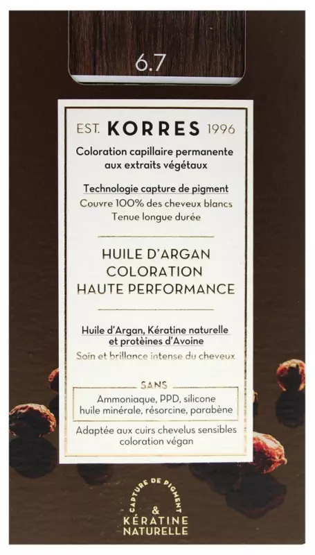 [724Ph240005838] Coloration permanente huile d'argan, blond foncé marron 6.7 Korres