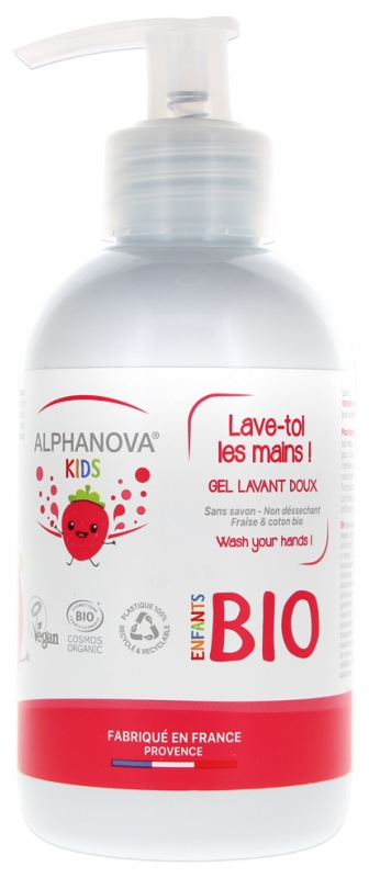 [724Ph240000723] Gel Lavant Kids Lave-Toi Les Mains ! Doux Fraise Coton Bio 250 ml Alphanova 