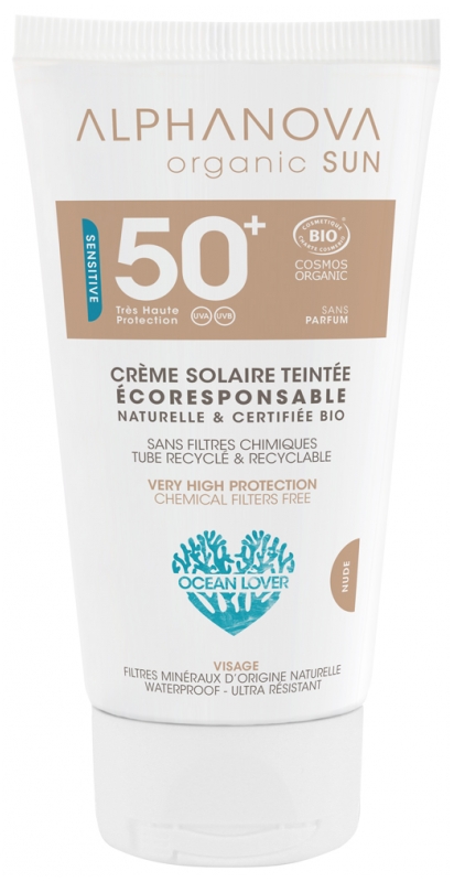 [724Ph240000759] Sun Sensitive Crème Solaire Teintée Nude Sans Parfum SPF50+ Bio 50 g Alphanova 
